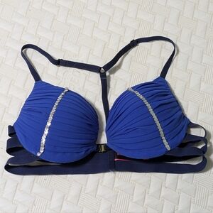 Blue Belly Dance Women's Bra with Silver Accents